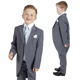 Boys Grey & Blue 6 Piece Slim Fit Tail Jacket Suit